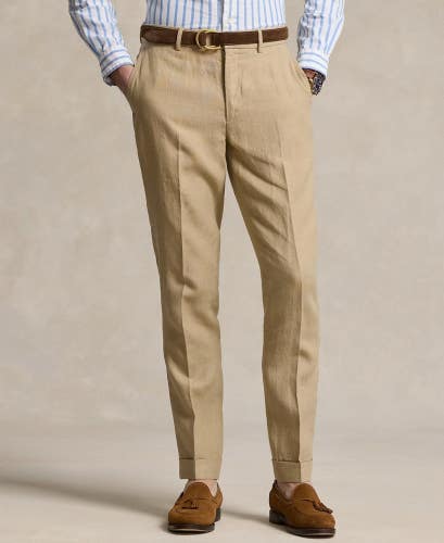 Polo Ralph Lauren Suit Trousers Men's 36X32 Coastal Beige Linen Straight KFC909