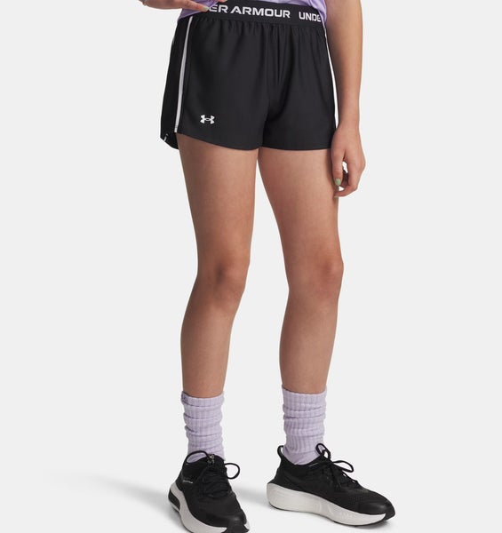 Under Armour Tech Play Up Shorts Girls Medium Black Elastic Waist Active KFC1074