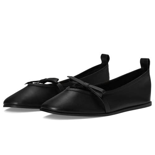 Free People Mania Bow Flats Womens US 7.5 Black Leather Slip On Ballet ZOGG2802