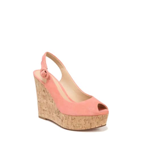 Veronica Beard Dali Sandals Womens 9.5M Peach Suede Peep Toe Wedge Heel ZOGG2774