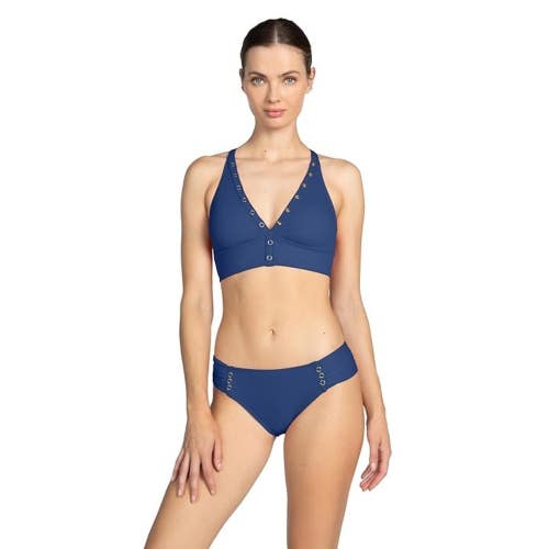 Robin Piccone Amy Halter Top Women Large Blue Stretch Crossback Swimwear GBO2720