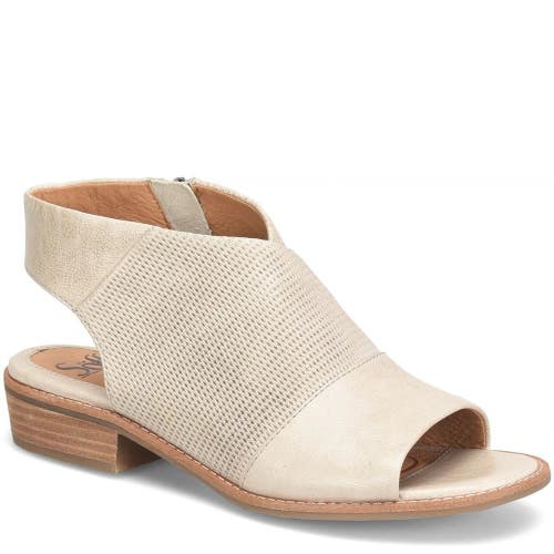 Sofft Natalia SF0041915 Flat Sandal Women 6.5 M Ivory Side Zip Peep Toe HTAT1629
