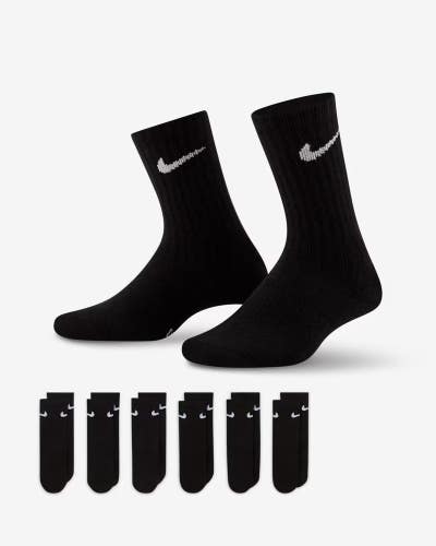 Nike Performance Basics Crew Socks Kids 10C-3Y Black Dri-FIT 6-Pack DSGL1368