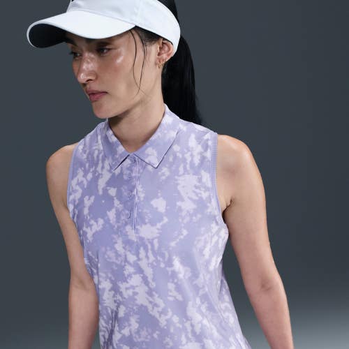 Nike Dri-FIT Polo Shirt Women's S Purple Victory Print Sleeveless Golf FROG647