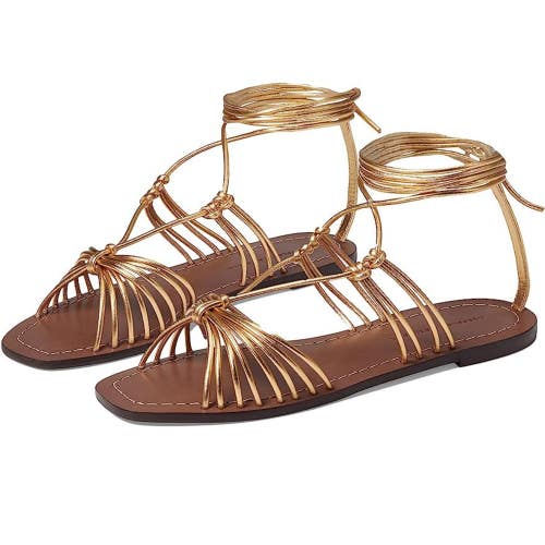 Loeffler Randall Romy Flat Sandals Women's 5B Gold Leather Square Toe HTAT1634