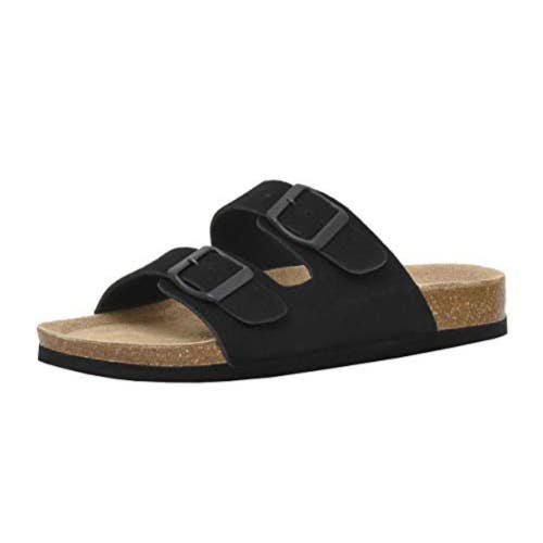 Cushionaire Lane Cork Footbed Sandals Women's US 9 Black Suede Slide HTAT1618