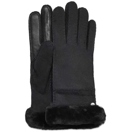 Ugg Seamed Glove Women's S Black Leather Sheepskin Lined Touch Screen DSGL1413
