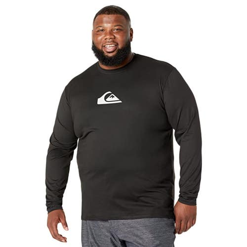Quiksilver Rash Guard Mens Small Black Solid Streak Long Sleeve Swimwear FROG641