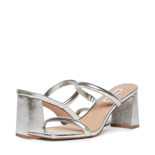 Steve Madden Lilah Sandals Women 8.5M Silver Leather Slip-On Block Heel HTAT1641