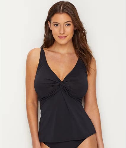 Sunsets Forever Tankini Top Womens 36DD Black Twist Front Swimwear Beach GBO2721