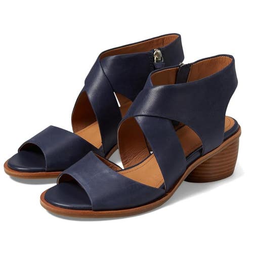 Sofft Camille Sandals Women's 9 B Sky Navy Leather Side Zip Block Heel HTAT1609