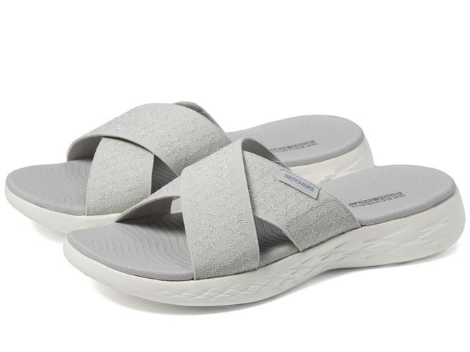 Skechers ON-THE-GO 600 Enchanted Sandals Women's 8 B Gray Slip On Slide HTAT1616