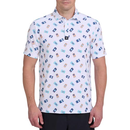 Bad Birdie Core Performance Polo Shirt Men's S White Beer Can Graphic FROG678