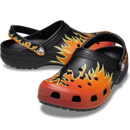 Crocs Classic 211004-0C4 Clogs Unisex Black Flames Slip On Casual Shoes GBO2688