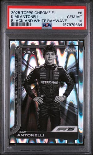 Kimi Antonelli 2025 Topps Chrome F1 Black & White Raywave Rookie PSA Gem Mt 10