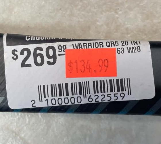 50% OFF! NEW Warrior Covert QR5 20 Hockey Stick - RH Intermediate 63 Flex