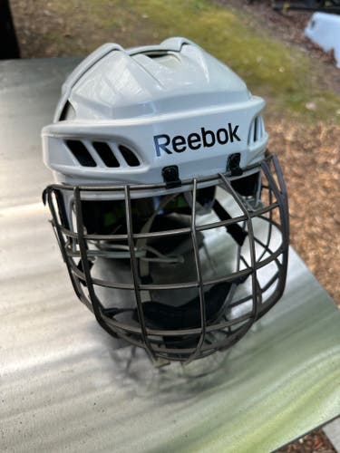 White Used Medium Pro Stock Reebok 11K Helmet with CCM FitLite Cage