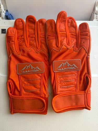 Baseball Batting Gloves Digital Leather Palm Size Large Red Rock Baseball Orange (New)