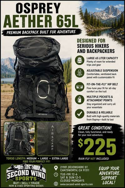 buy used osprey backpack Fairpoint Backpack, Blue, 40L Second Gear WNC internal security pocket and stretch mesh side pocket for a bottle of water Osprey Packs Osprey Aether 70