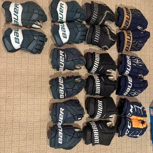 9 glove bundle Senior Hockey Bauer + CCM + Warrior Gloves 13” 14” (Used)