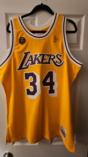 Shaquille O'Neal Gold Large Adult Unisex Mitchell & Ness Jersey (Used) Kobe Bryant Patch