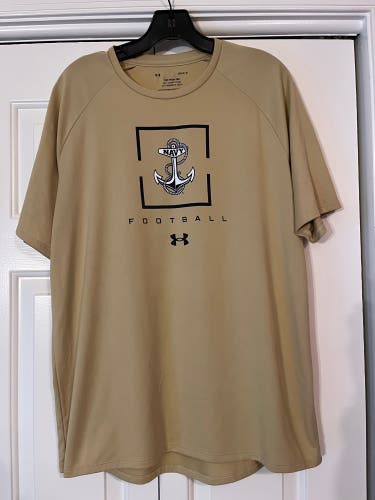 Men's Under Armour USNA Football tan short sleeve tee shirt - LG