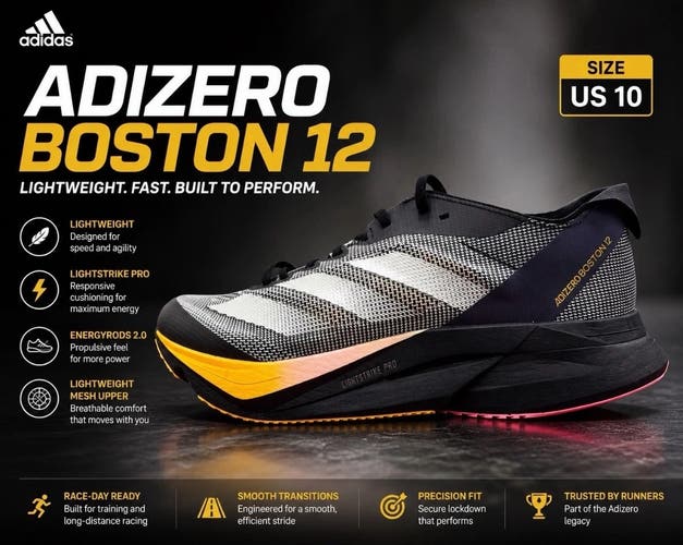 Men's Size M 10.0 (W 11.0) ADIDAS ADIZERO BOSTON 12 M Men’s Elite Road Running Shoes IF9212