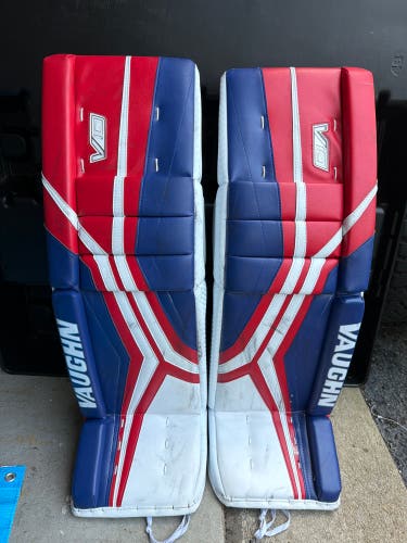 Red 35" Senior Vaughn Velocity V10 Goalie Leg Pads (Used)