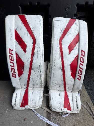 White 30" Junior Bauer One.7 Goalie Leg Pads (Used)
