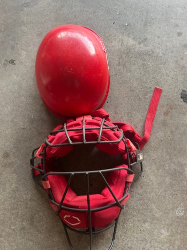 Red EVO shield catching 2 piece helmet  (pretty much brand new.)
