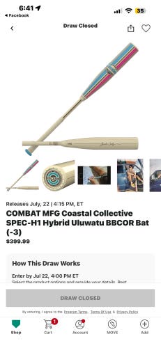 2026 Combat Spec H1 Hybrid BBCOR Certified Bat (-3) 30 oz 33" (New)