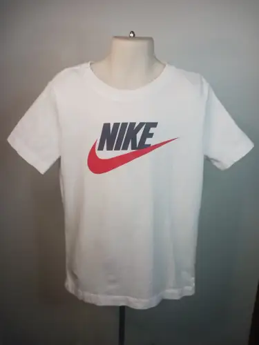 The Nike Tee White Short Sleeve Black Red Logo 100% Cotton Boys Size Small (Used)