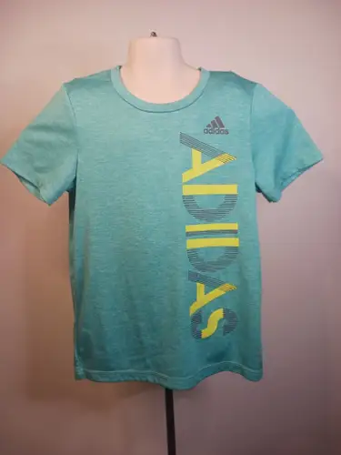 Boys Adidas Teal Green T Shirt With Logo Down The Side Regular Fit Size 6 (Used)