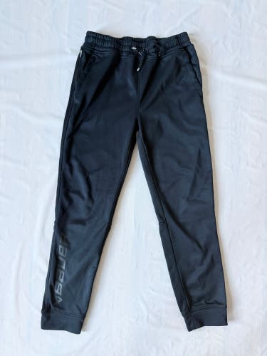 Bauer Team hockey black Fleece Joggers Sweatpants drawstrings Youth L unisex
