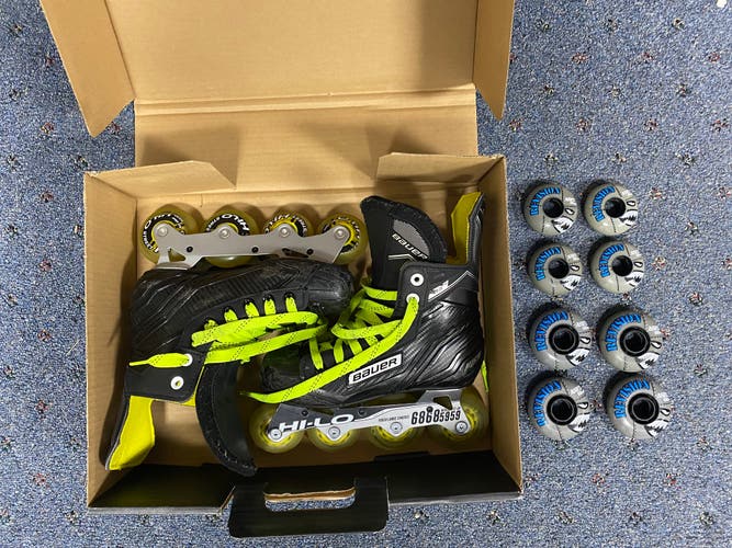 Bauer RS Jr Size 2 Inline Skates + Nearly New Revision ASF2 Wheels Bundle