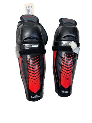 Used Bauer LIL SPORT Youth Shin Guards Black And Red 10" 11835-S000210566
