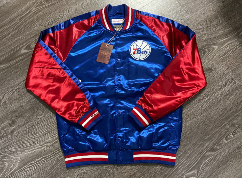 Mitchell & Ness NBA Philadelphia 76ers Retro Satin Bomber Jacket Men XL