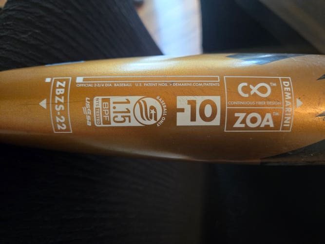 2022 DeMarini Zoa Composite USSSA Certified Bat (-10) 18 oz 28" (Used)