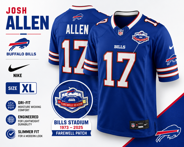 Josh Allen #17 Buffalo Bills Blue Jersey Adult XL Farewell Stadium Patch NWT