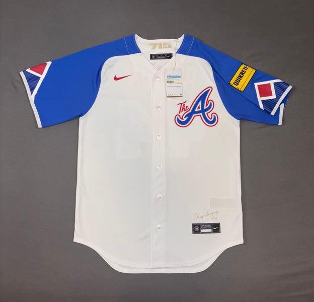 Men’s Nike Atlanta Braves Hank Aaron City Connect MLB Jersey White Size Medium