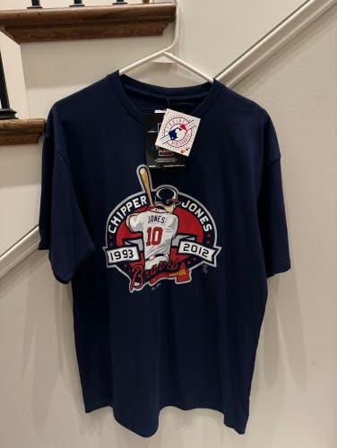 Chipper Jones Atlanta Braves T-Shirt Mens L Navy Blue Majestic Deadstock NWT