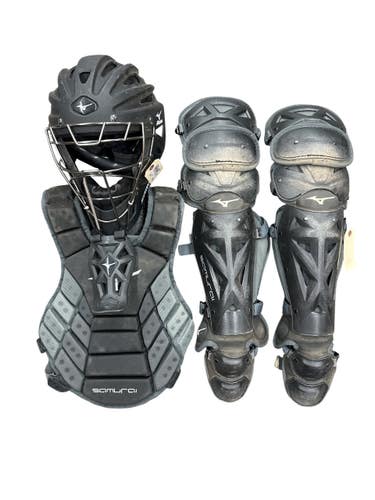 Used Mizuno SAMURAI CATCH SET Catchers Chest Protector Black And Grey Youth 11835-S000210903