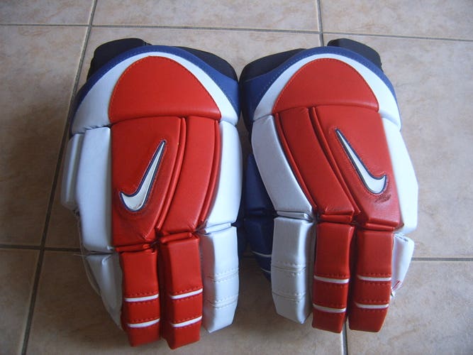 Vintage Good Condition Nike Bolero Senior Hockey Gloves 14" Blue/Red/White
