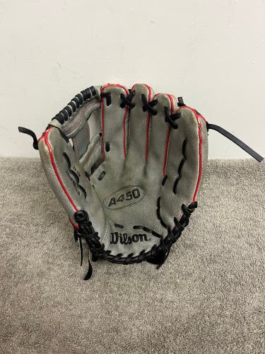 Wilson A450 11.5” Youth Baseball Glove Gray Black Red Pro-Tech Padding RH Throw