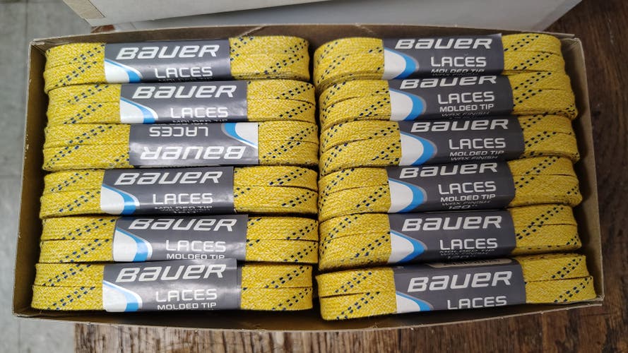 12 pairs of Bauer 120" Yellow Wax Ice Hockey Skate Laces