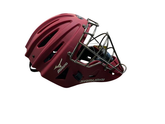 Used Mizuno SAMURAI Catchers Helmet w/Mask Maroon One Size 11873-S000245094