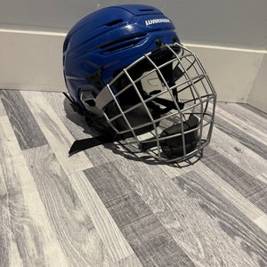 Medium Blue Warrior Alpha One Pro Helmet with Gray CCM Cage (Used)