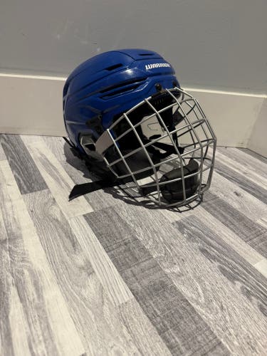 Medium Blue Warrior Alpha One Pro Helmet with Gray CCM Cage (Used)