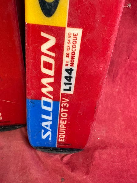 Skis: Salomon 144 cm Racing Skis With Bindings (Used