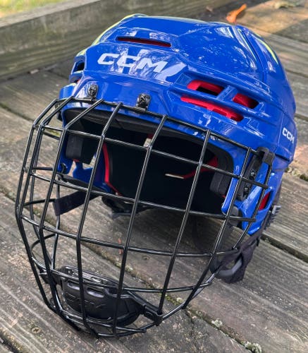 Royal Blue Senior Large CCM Tacks 70 Helmet Combo used one time